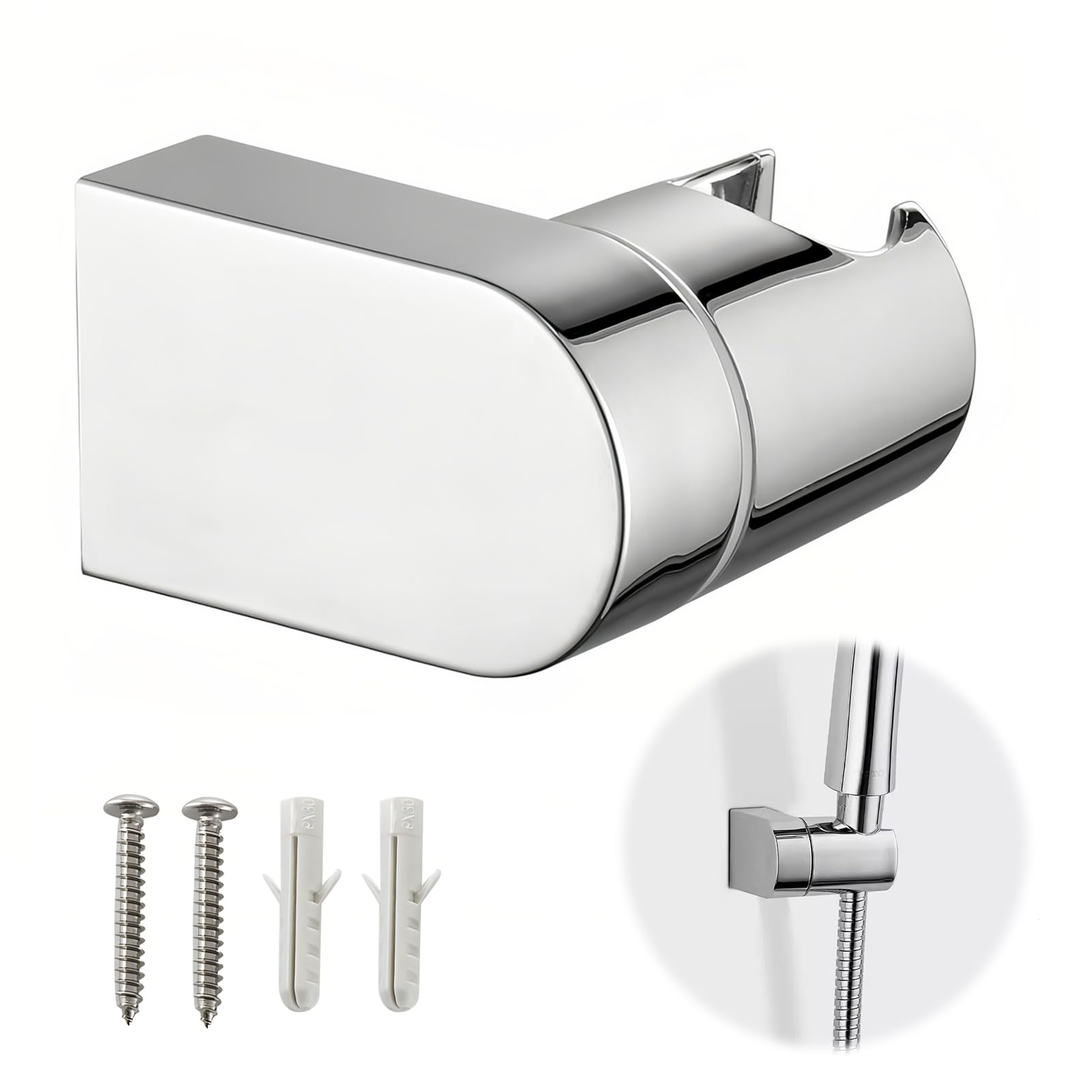 Shower Head Holder, Universal 360°Adjustable Angle Chrome Plated Shower Bracket