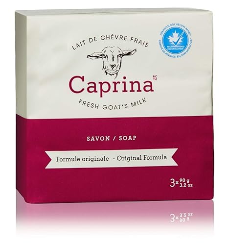 Caprina - Barra de jabón de leche de cabra fresca, original, 3.2 onzas (8-3 paquetes), limpia sin secarse, jabón biodegradable, hidratante, vitamina
