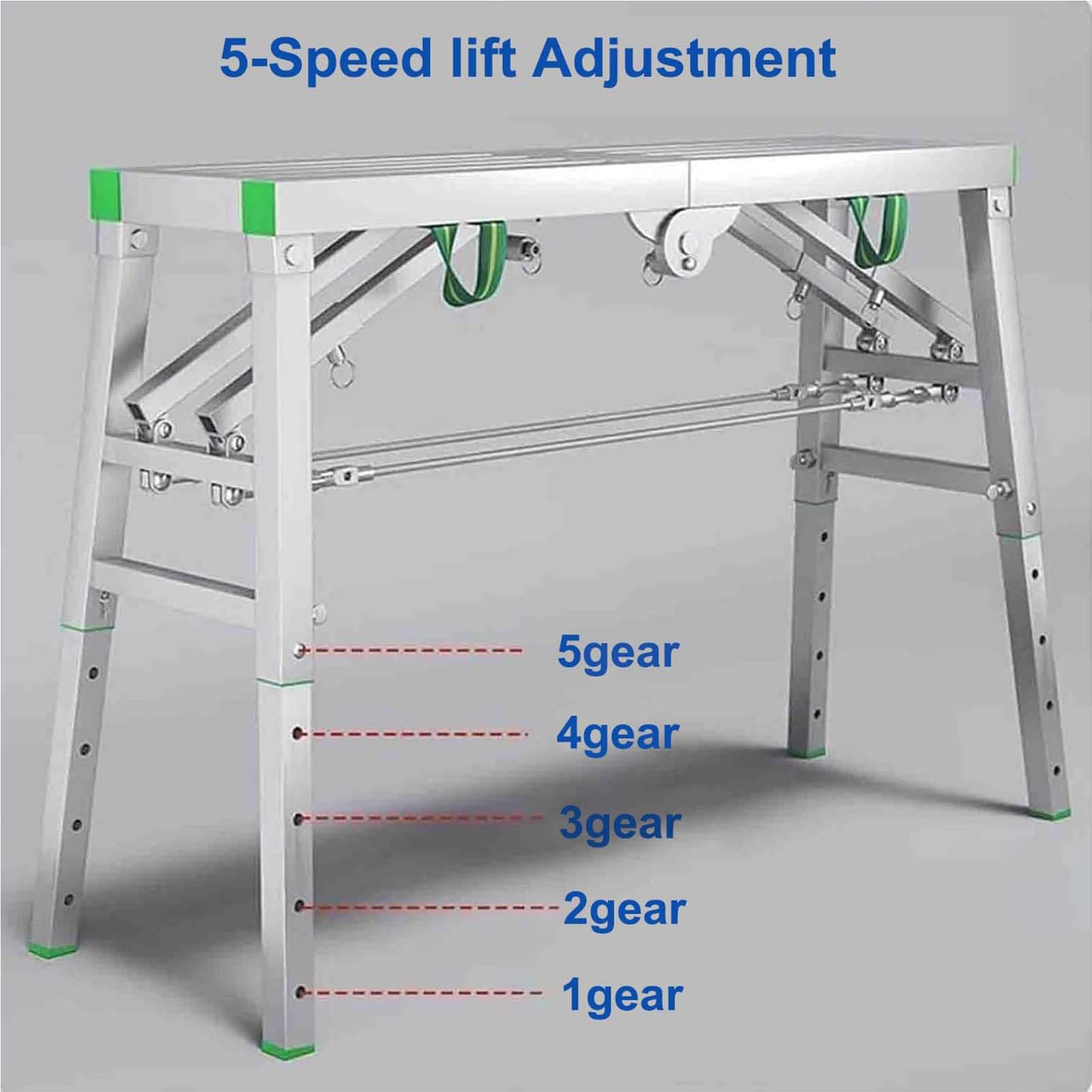 Plataforma Plegable con trampilla, andamio, Plataforma de Trabajo portátil Multiusos, Escalera, Taburete, Altura Ajustable, Carga máxima de 400 kg. Ideal para Bricolaje, decoración y constru