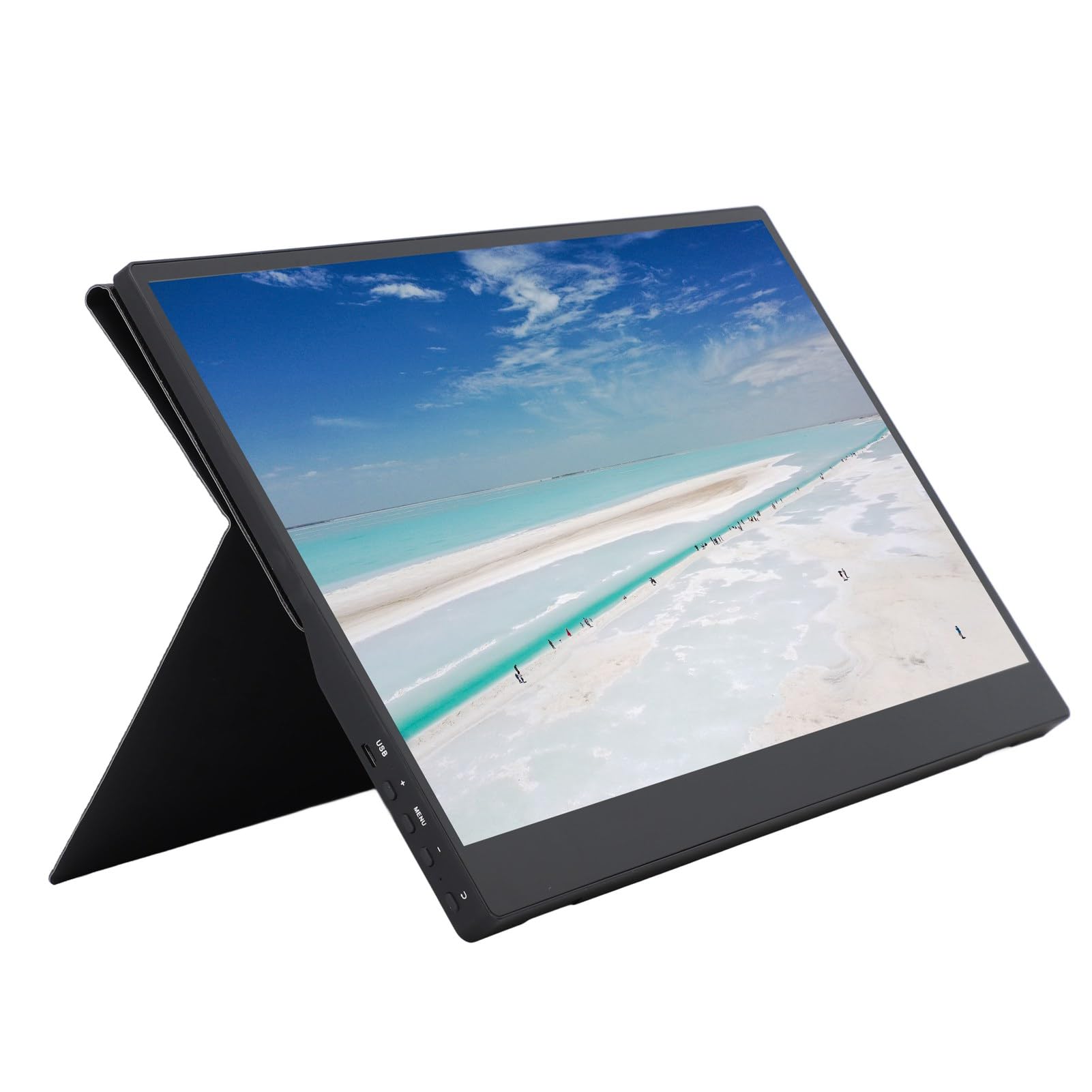 HUSHUIPortable Monitor 15.6 Inch USB Computer Gaming Display Laptop Screen Extender with PU Leather Cover for Home Travel Office