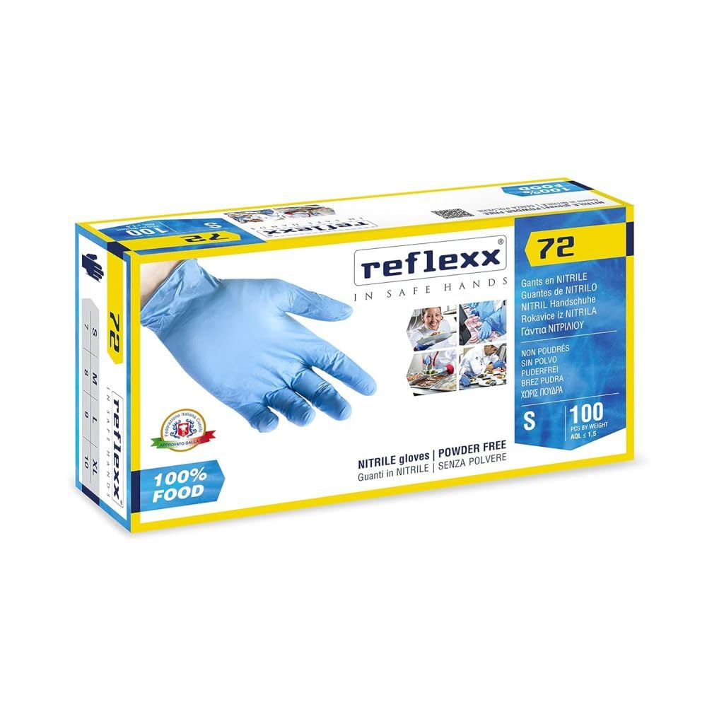 REFLEXX R72 1000 PZ Guanti nitrile uso alimentare senza polvere VARIE TAGLIE - OFFERTA - speciali per alimenti - azzurri gr. 3.9 (L)