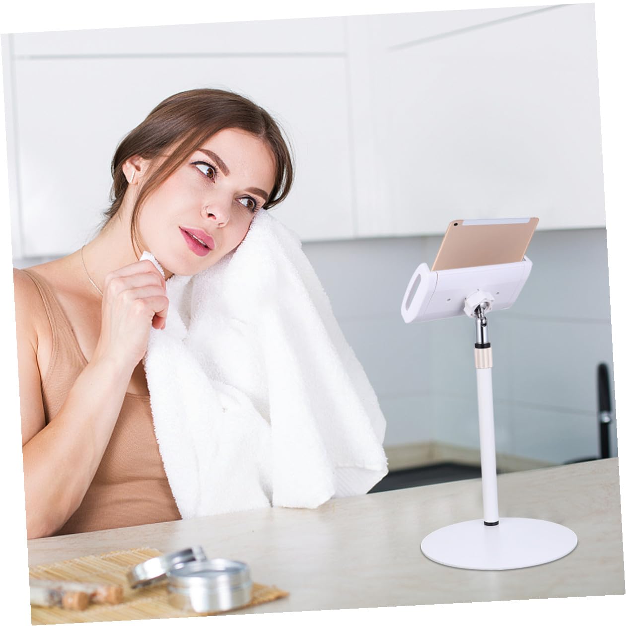 Supporto Tablet Regolabile Tablet Dock in Metallo e Abs Bianco Compatibile Telefoni Cellulari Resistente All'usura