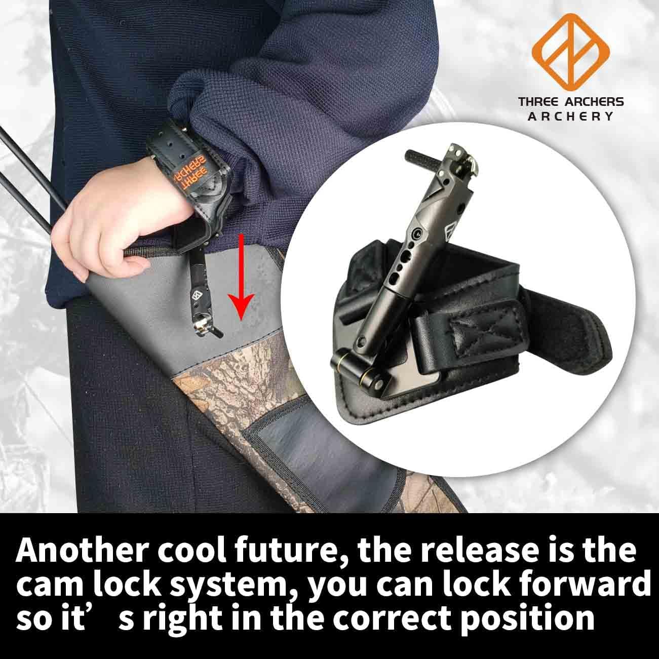 THREE ARCHERS Archery Bow Release Quick Shot Release Magnetic Auto-Trigger Single-jaw Release with Leather Buckle Wrist Strap Compound Bow Release Aid