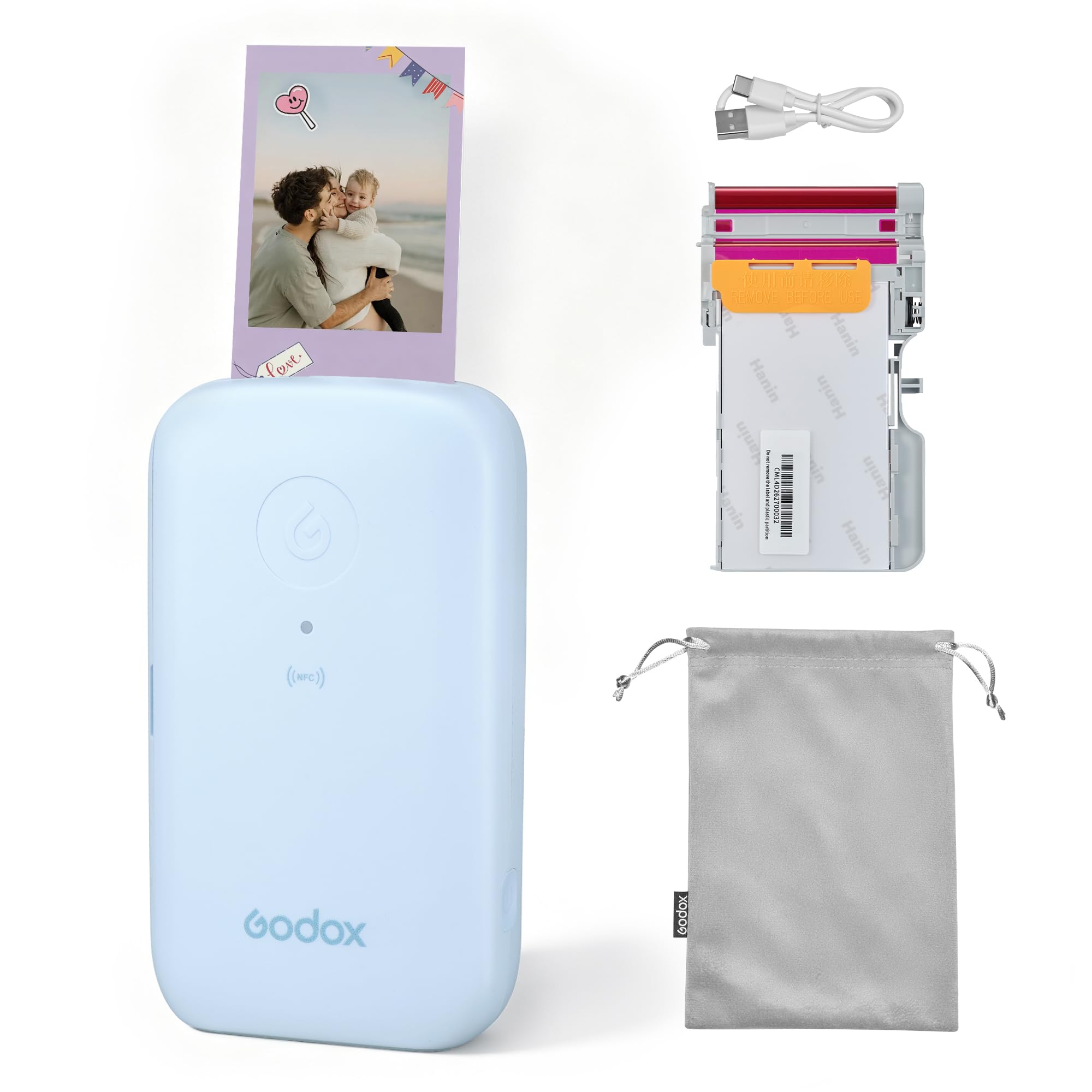 Godox Mini stampante fotografica portatile a sublimazione P100, stampante fotografica istantanea wireless Bluetooth con foto laminate, 300 DPI ad alta risoluzione