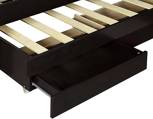 Miniatura 5 de P PURLOVE Cama de plataforma tamaño individual XL con cabecera LED de almacenamiento, cama capitán con nido de tamaño individual y 2 cajones, marco