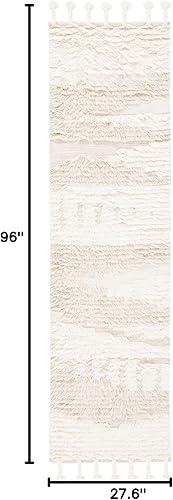 Miniatura 2 de SAFAVIEH Kenya Collection - Alfombra de pasillo de 2 pies 3 pulgadas x 8 pies, color marfil y beige, hecha a mano, lana tribal marroquí con borlas,