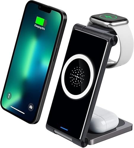Cargador inalámbrico, estación de carga inalámbrica rápida 3 en 1 para iWatch Series, soporte de carga inalámbrica compatible con iPhone 12 11 Pro
