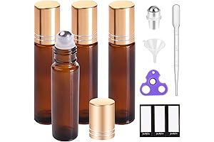 PrettyCare Rollerball Bottles: 10ml Amber Glass Perfume Bottles with Essential Accessories