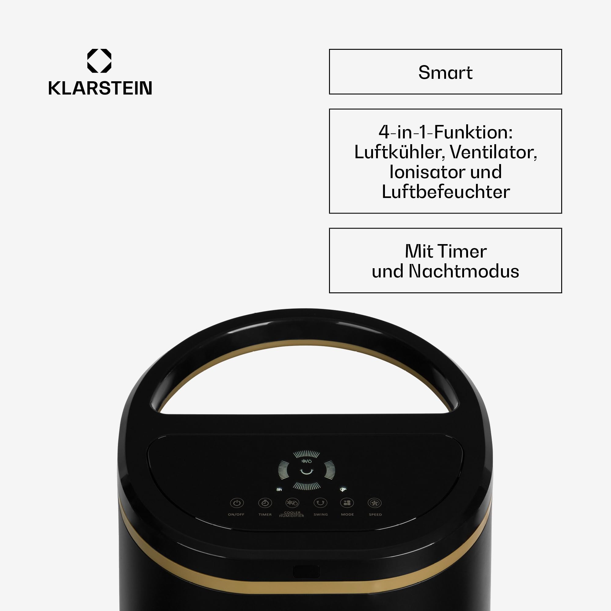 Klarstein Luftkühler mit Wasserkühlung, 4-in-1 Verdunstungskühler, Luftbefeuchter, Ventilator & Luftreiniger, Mobile Klimageräte, Luftkühler mit App-Steuerung & Nachtmodus, Leiser Air Cooler