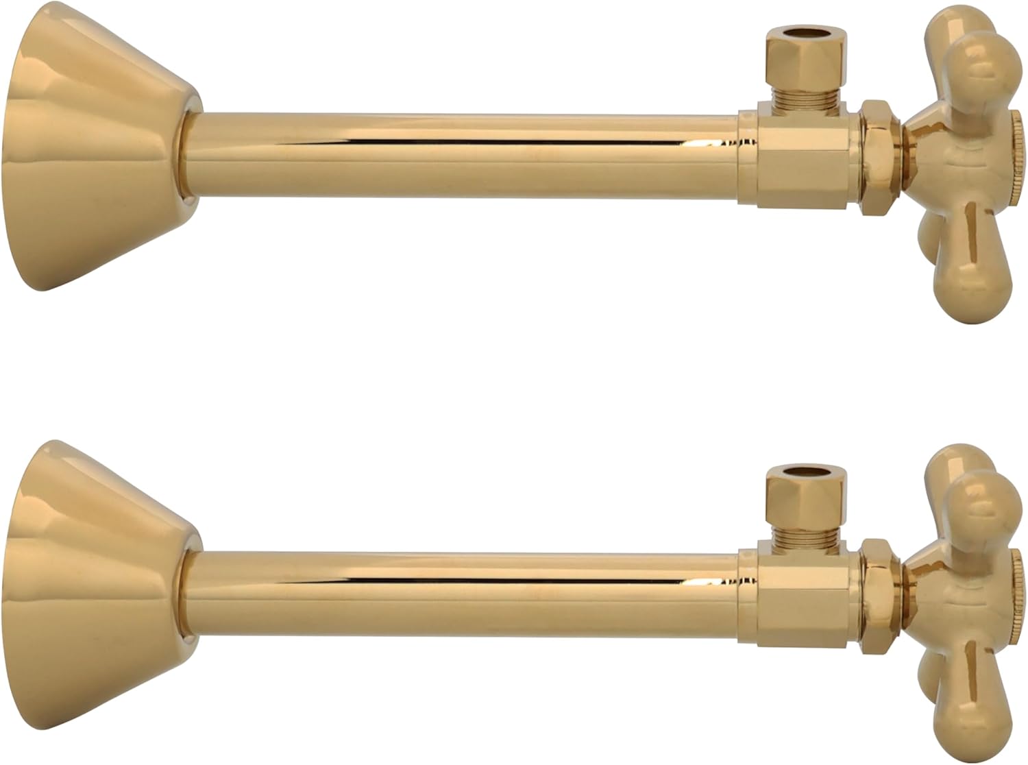 Westbrass D1112X-2-01 Cross Handle Angle Stop Shut Off Valve 1/2" Copper Sweat x 3/8" OD Compression Outlet, Polished Brass (2-Pack)