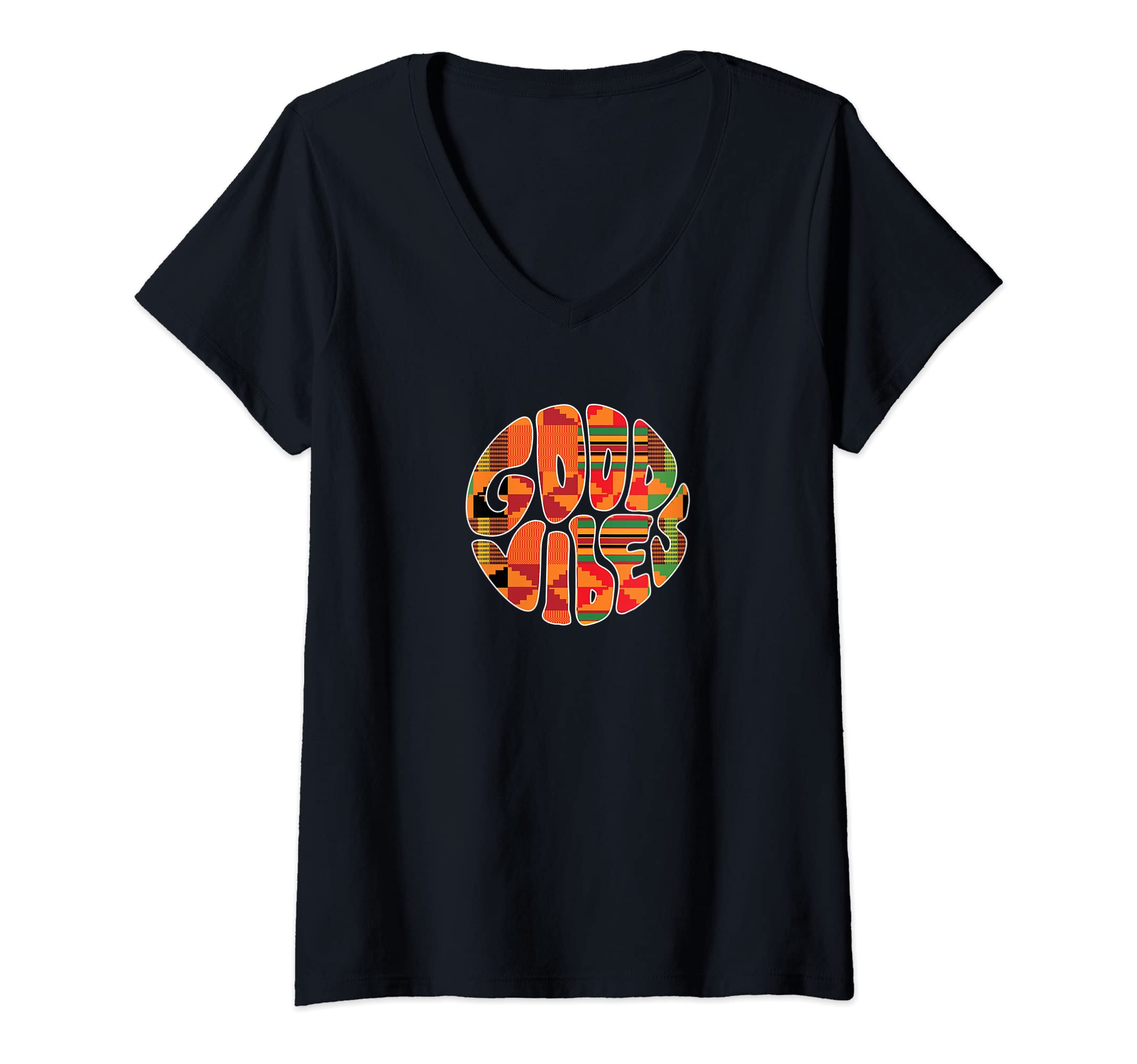 Womens Good African Vibes, Kente Pattern, African Style V-Neck T-Shirt