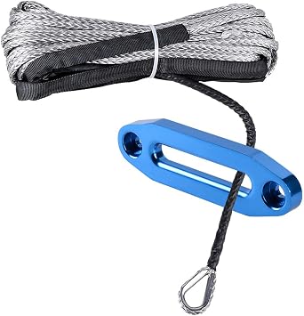 Astra Depot 6" Blue Billet CNC Aluminum Hawse Fairlead + 50 x1/4" Synthetic Winch Rope Guide Lead Fit for ATV UTV KFI Truck