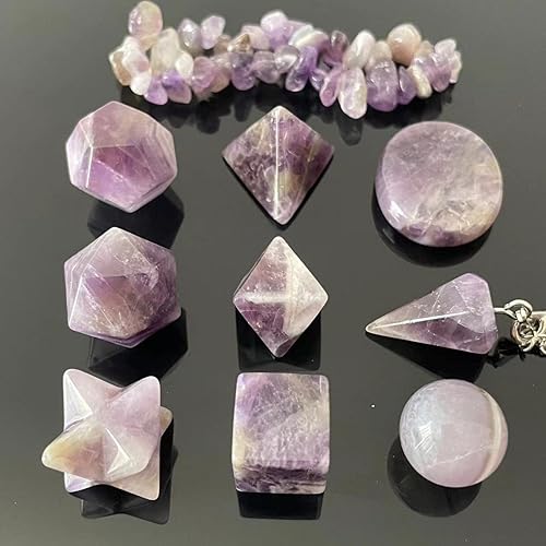 Miniatura 3 de Juego de piedras preciosas naturales de cuarzo platónico de cristal sólido con geometría sagrada con péndulo de estrella Merkaba caja de lata