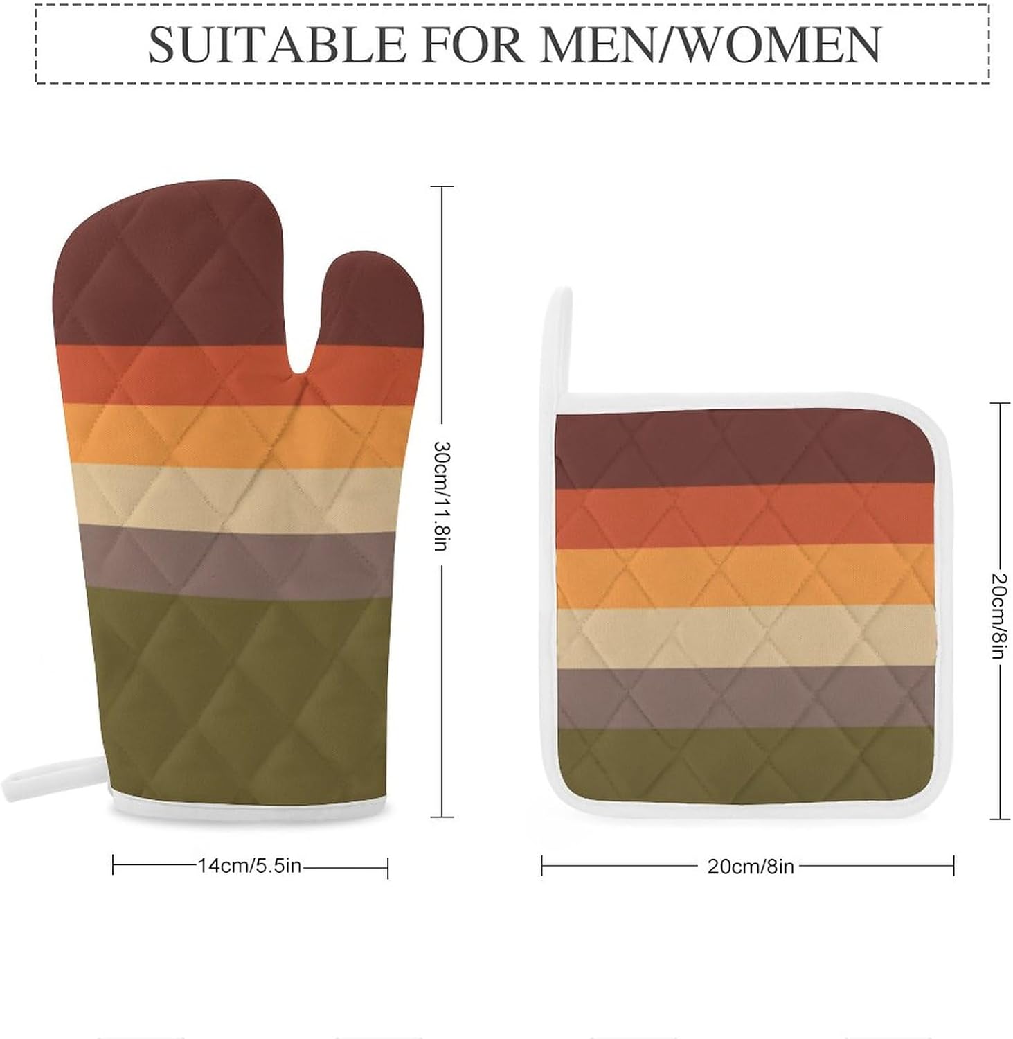 Red Orange Yellow Green Brown Oven Mitts and Pot Holders, 4PCS Heat Resistant Oven Mitts Glove Sets Kitchen Microwave Anti-Scald Pot Holders for Baking Cooking