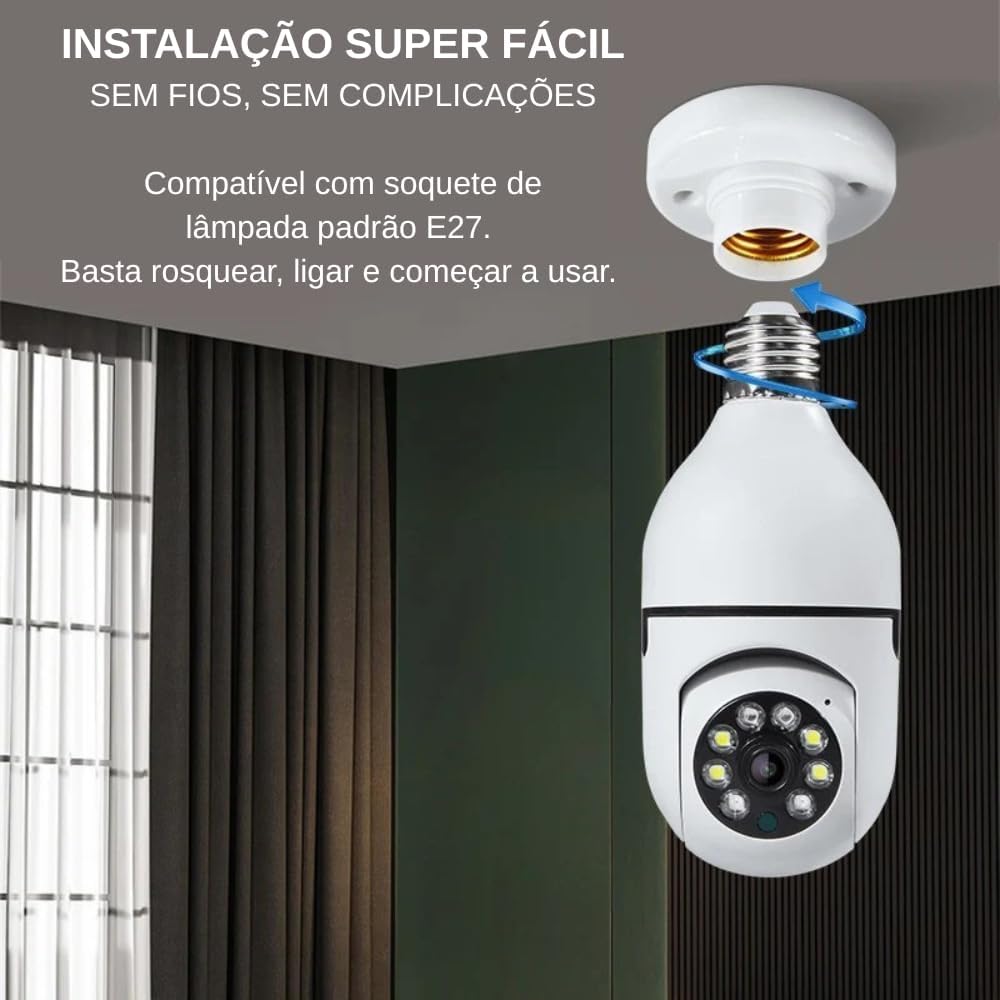 Câmera de Segurança Wi-Fi, Rotação 360°, Detecção de Movimento, Alarme, Visão Noturna LED, App Yoose