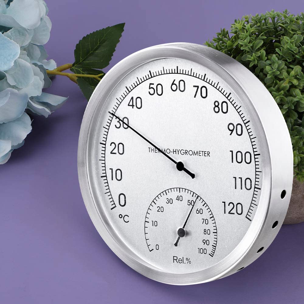 LUFEIS Higrómetro Termómetro Sauna,2 en 1 Termómetro de Metal, Accesorio para Sala de Sauna,Esfera de Metal Sauna,Temperatura y Humedad Correcta,Higrómetro Termómetro Analógico