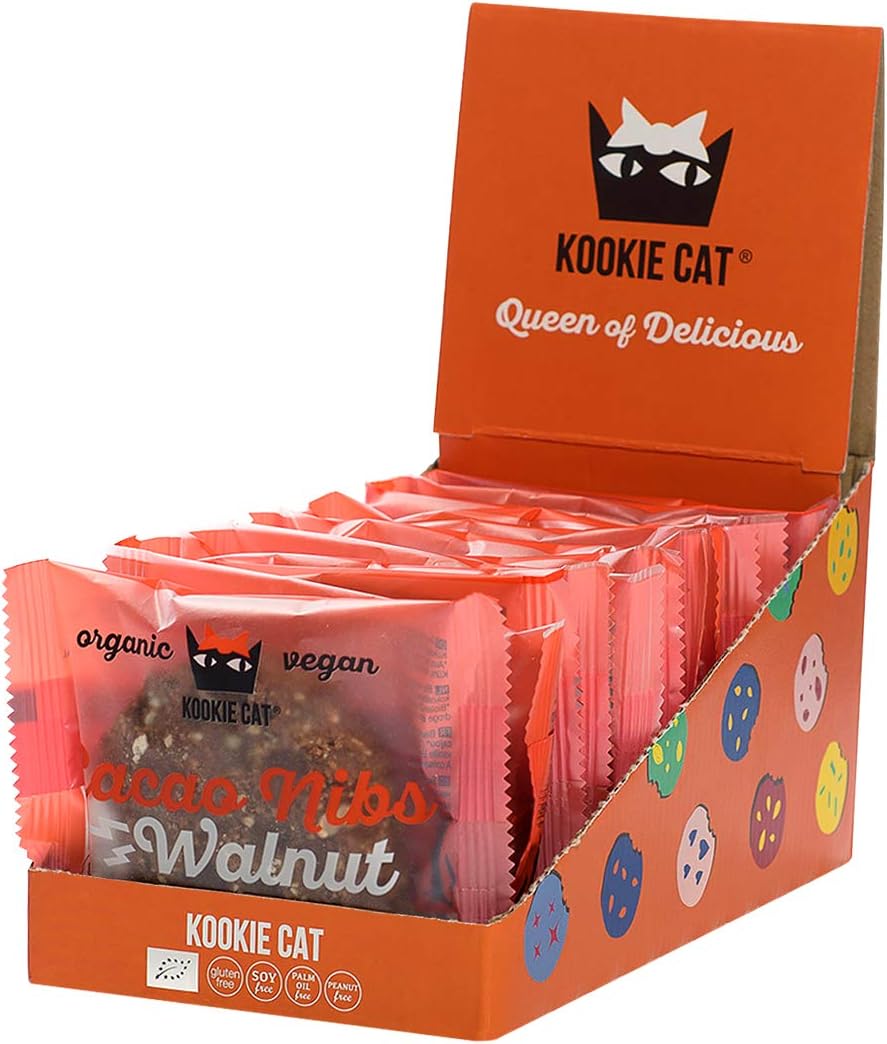 Cacao Nibs & Walnut Individually Wrapped Vegan Cookies, Gluten Free, Soy Free, Bio and Organic, Cashew & Oat - 12 X 50gr Multipack