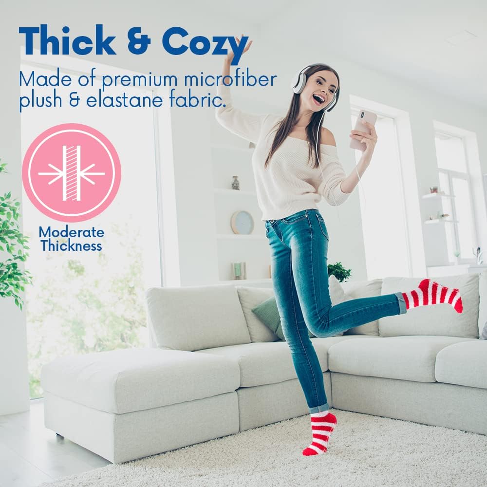 Debra Weitzner Fuzzy Socks for Women Non-Slip Warm Cozy Socks Fluffy Fleece Slipper Socks With Grips 5/6 Pairs image 4