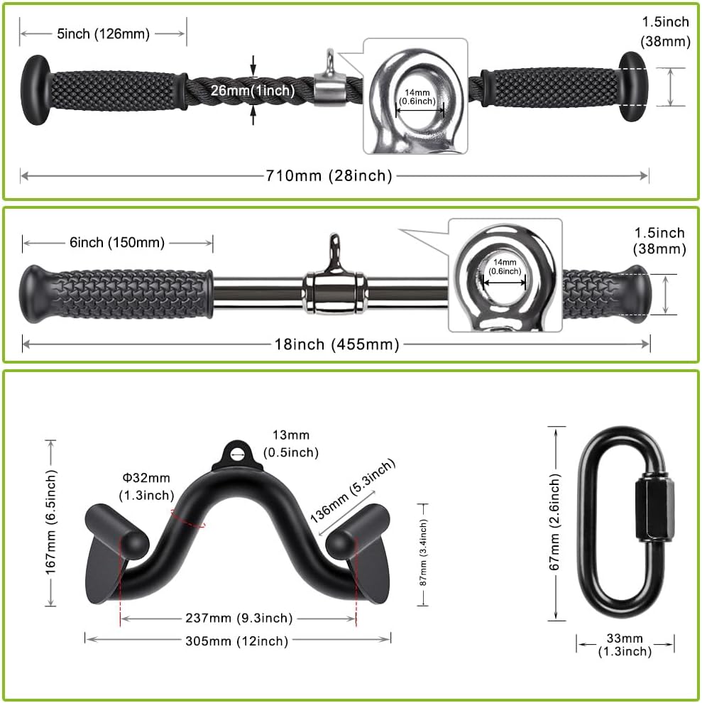 Kipika Tricep Pull Down Attachment, Cable Machine Accessories for Home Gym, Cable Machine Attachments Pulley System Gym, LAT Pull Down Attachment Weight Fitness