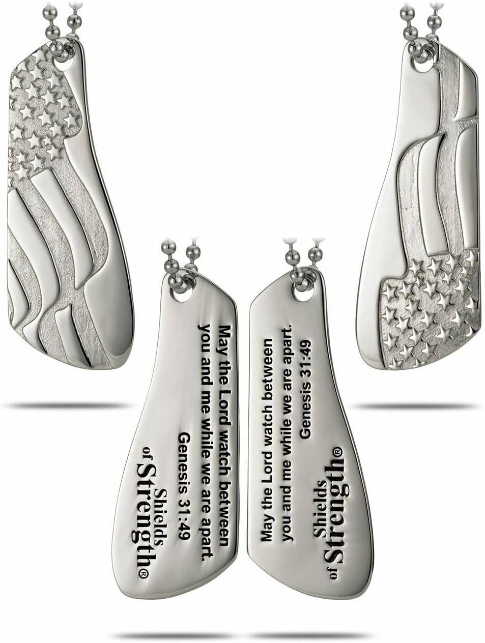 Shields of Strength Stainless Steel Split Shield 2 Part Necklace - Genesis 31:49