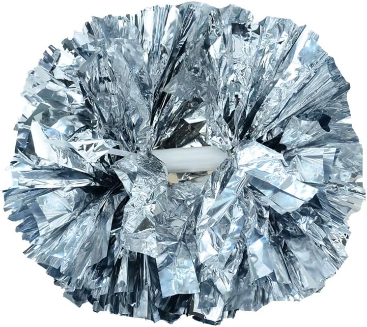 Hooshing 2 Pack Cheerleading Pom Poms Sliver with Baton Handle for Team Spirit Sports Dance Cheering : Sports & Outdoors