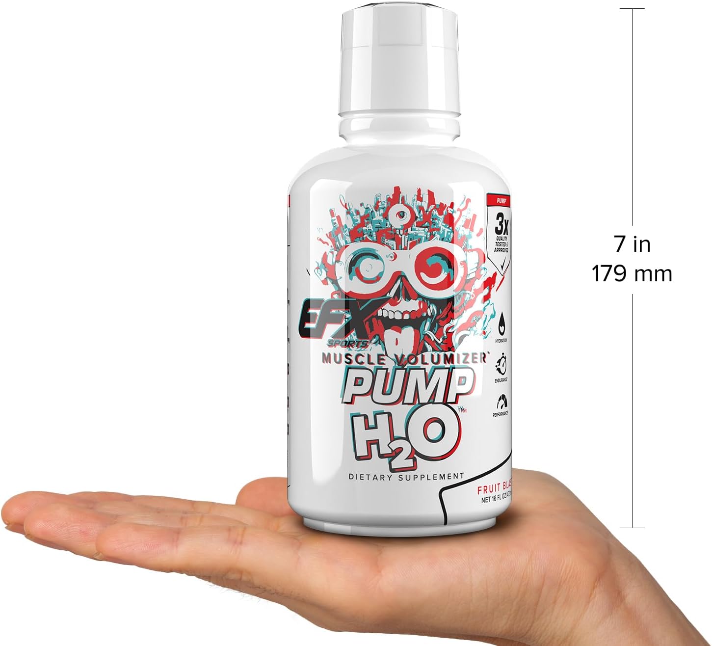 EFX Sports Pump H2O Muscle Volumizer | Clear Liquid Formula | 10g Pure Vegetable Glycerol | Buffered Taurine & Glycine | Zero Sugar | 16 Fl Oz (Fruit Blast)