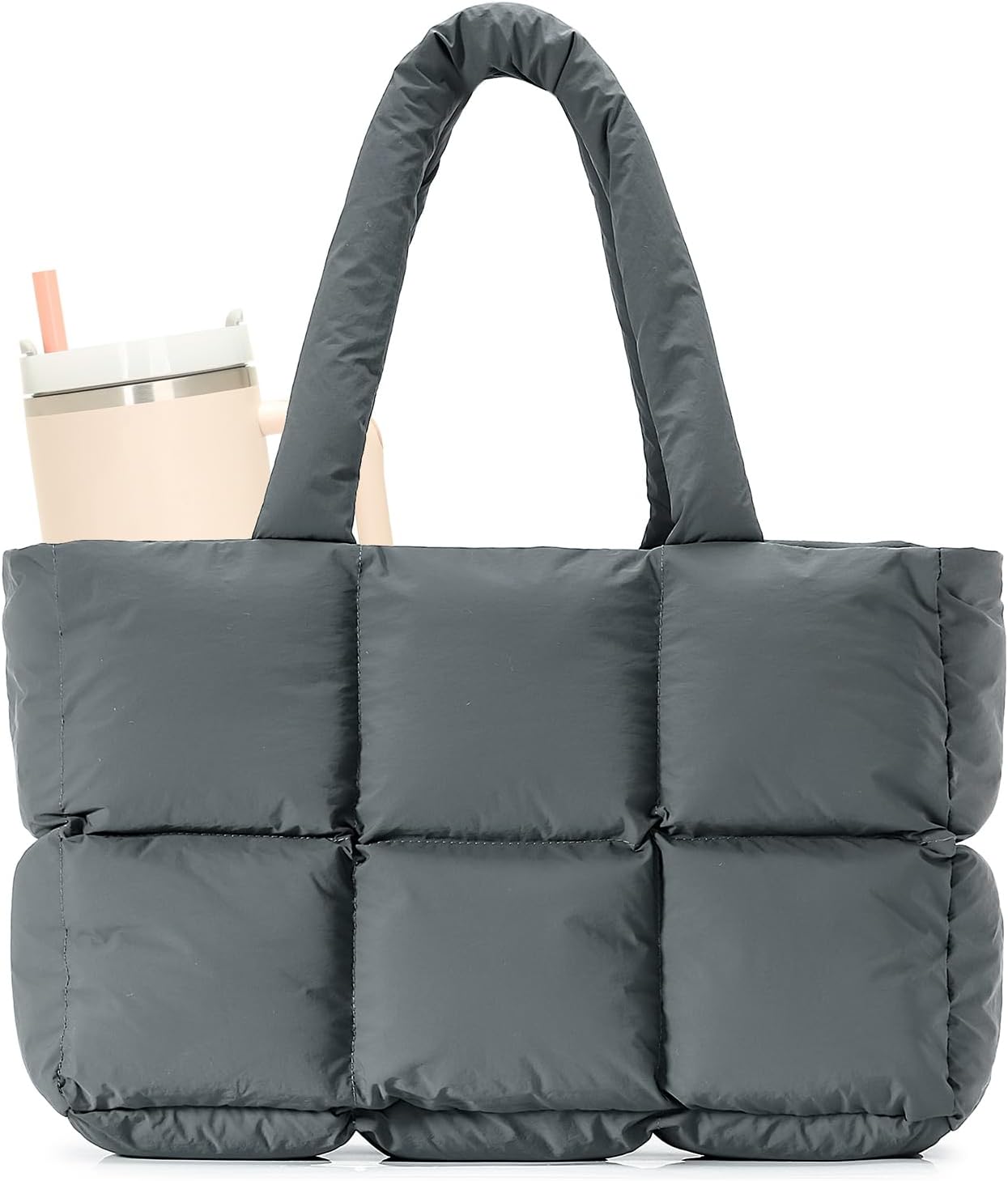 Herald Puffer Tote Bag for Women, Large Quilted Puffy Handbag Lightweight Satchel Purse with Cup Holder & Compartment