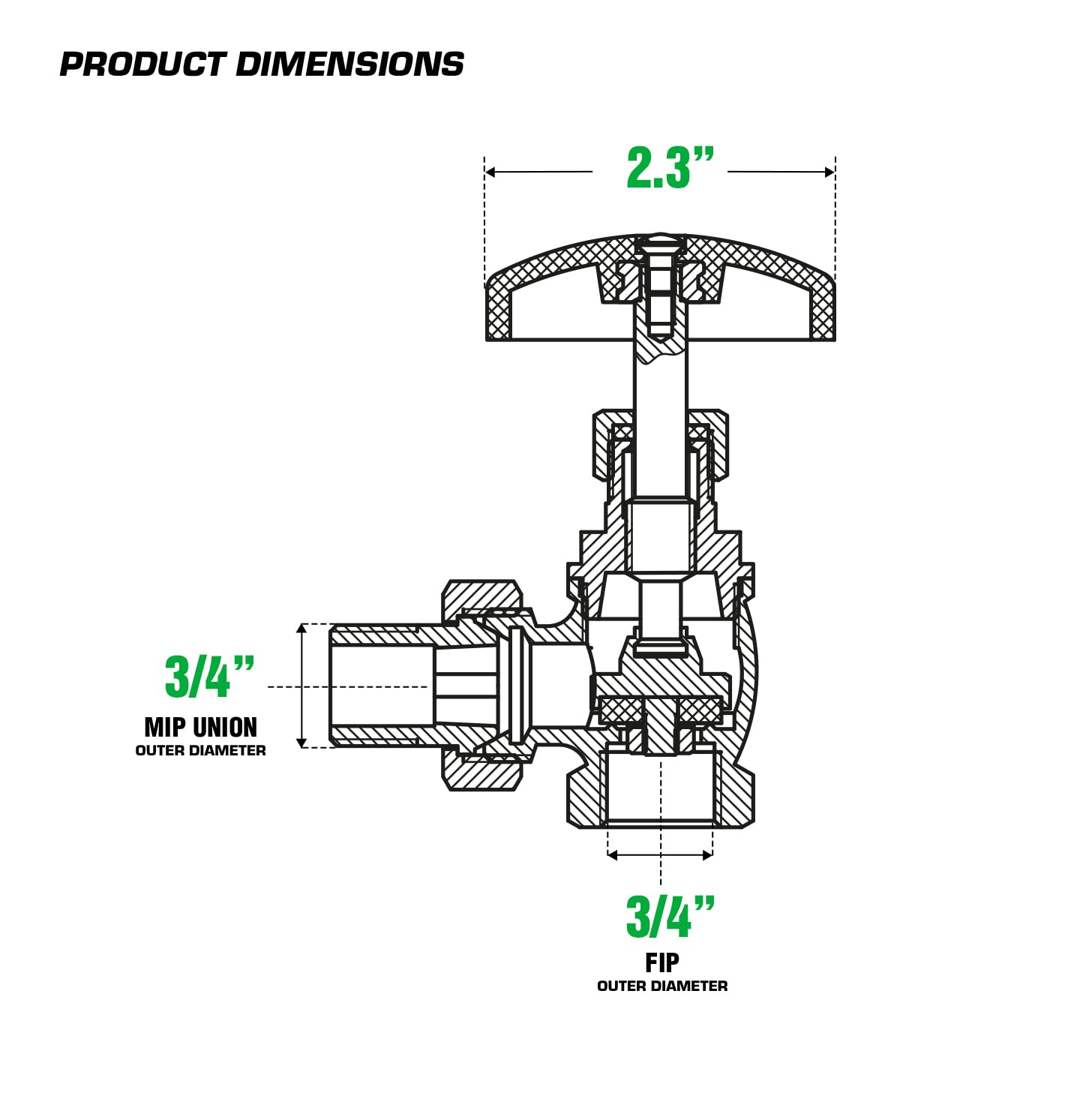 Midline Valve 6I564 Válvula de radiador de vapor; Control de temperatura de ventilación de aire; 3/4 "FIP x unión macho; latón, 0.75"