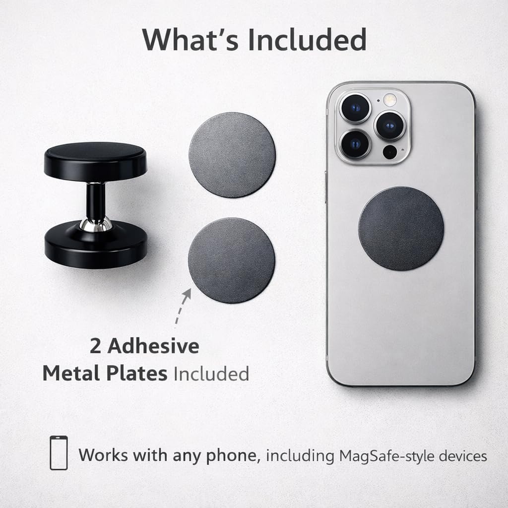 Mizi Magnetic Gym Phone Holder – N52 Dual Magnet Mount with Alloy Base & Ball Joint, Strong Magnetic Phone Stand for iPhone 12-17 Series, Attach to Metal Surfaces, Workout Essentials - Black