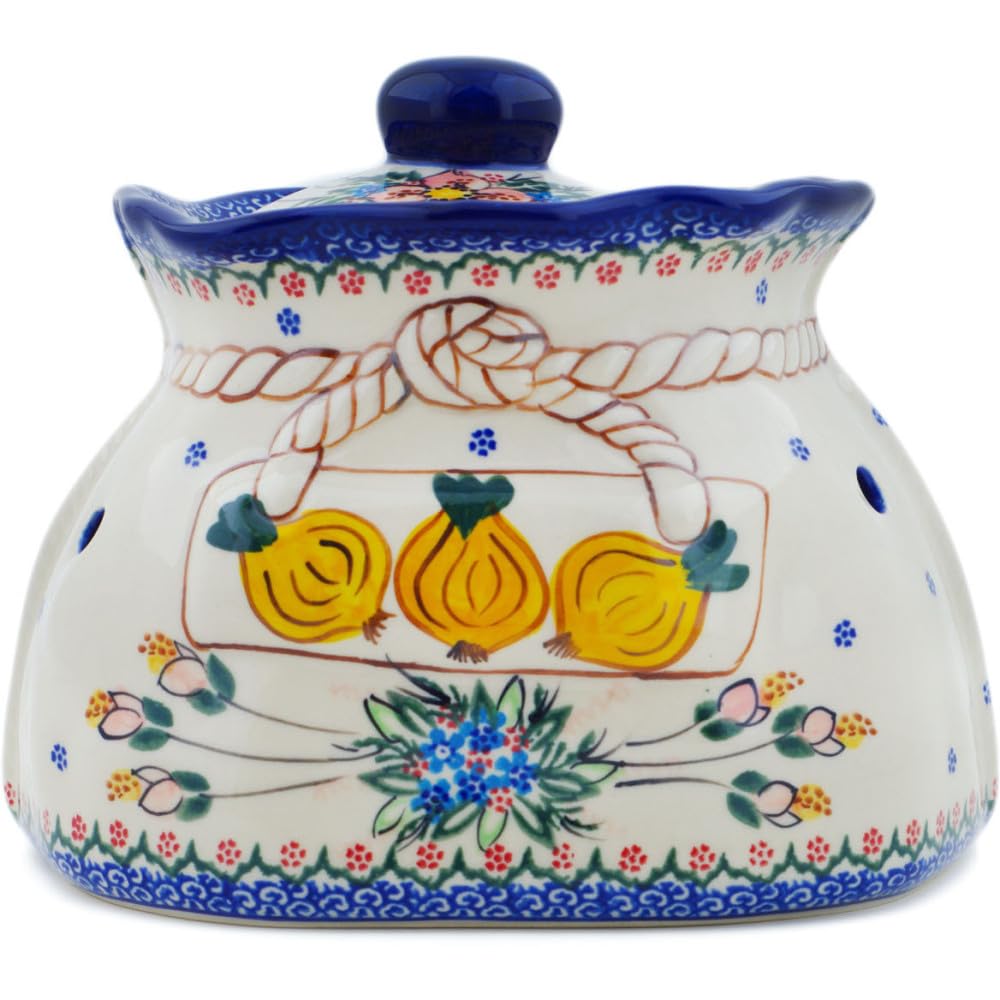 Authentic Polish Pottery Garlic and Onion Jar Signature UNIKAT in Perfect Garden Design Handmade in Boles?awiec Poland + Certificate of Authenticity