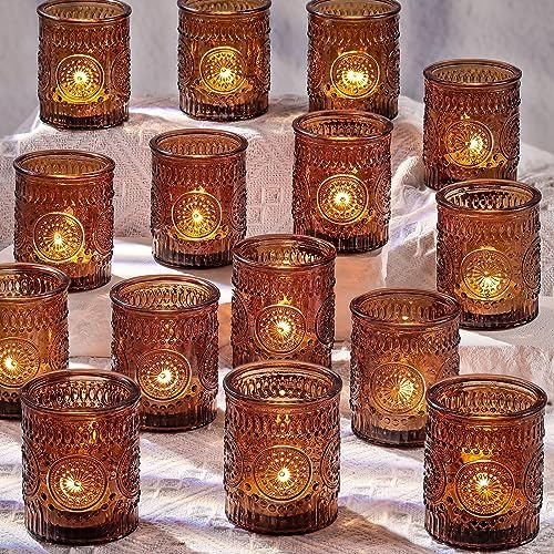 DARJEN Amber Votive Candle Holders Set of 36- Glass Candle Holder...