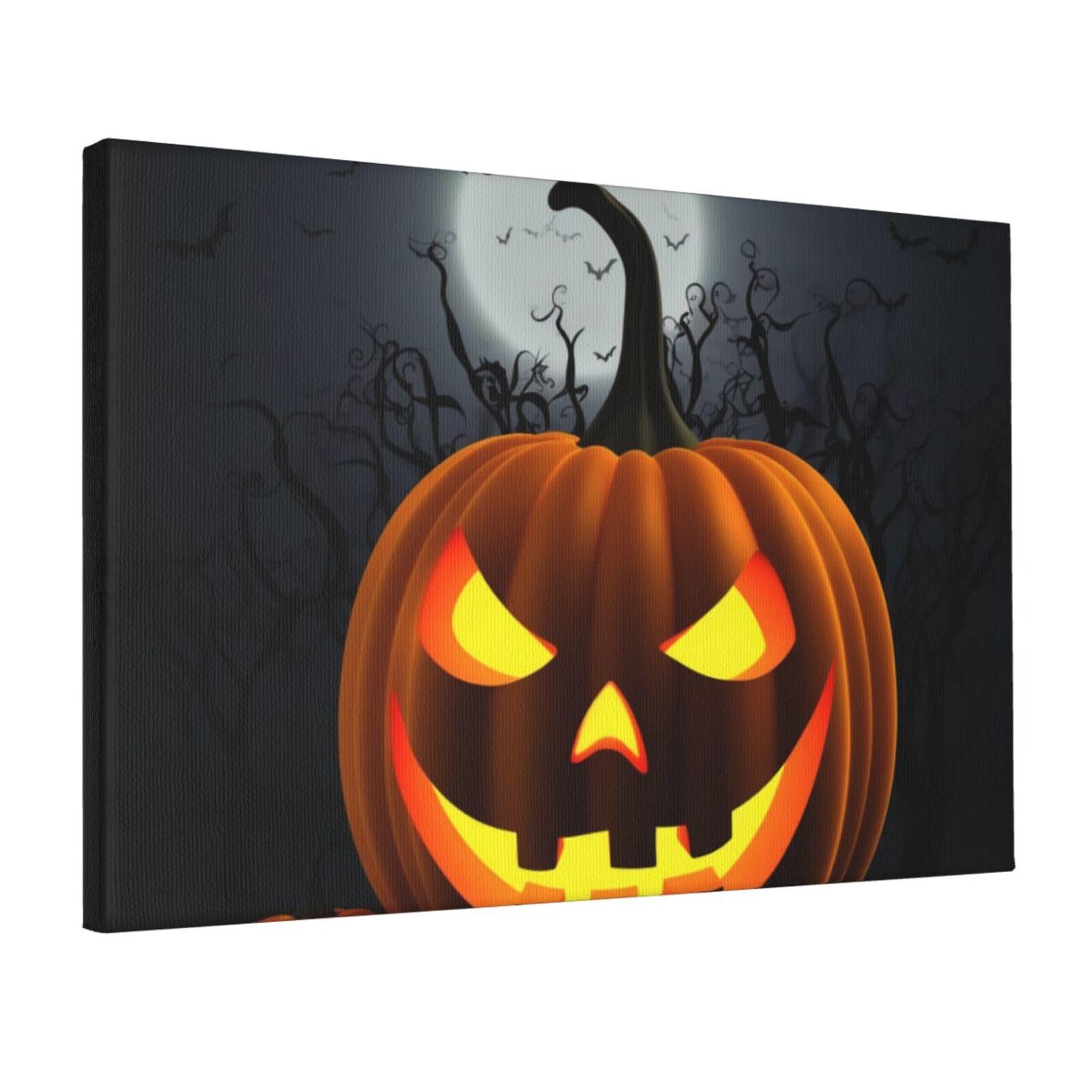 YKLJG Night Halloween Printed Wall Art Canvas Prints 45x30 CM Wooden Framed Picture Painting Artwork for Bedroom Kitchen Home Office Decor
