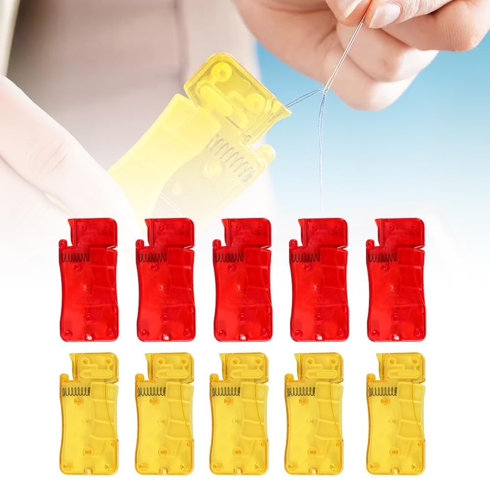 EHOTER Automatic Needle Threaders for Hand Sewing Simple Needle Threader Easy Needle Threader Tool Self-Thread Guide Plastic Sewing Accessories Threader for Hand Stitching (5pcs Yellow+5pcs Red)