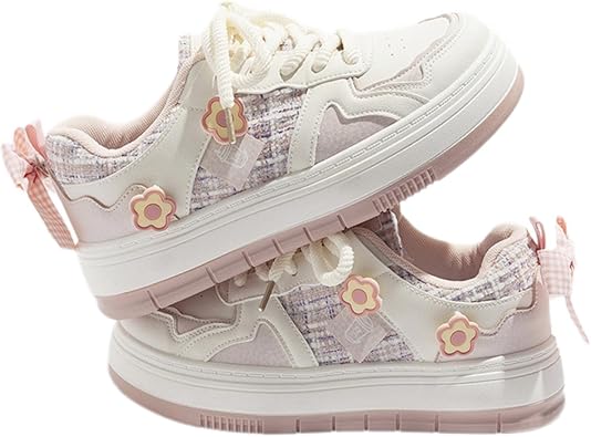 Y2K Cute Shoes Walking Sneakers for Women Chunky Pink Flower Bow Accents US 4-8