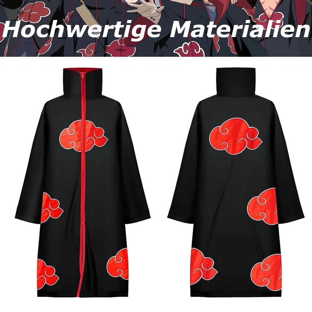 Akatsuki Mantello Costume da travestimento per bambini, adulti, Halloween Fan Degli Anime, Akatsuki Cappotto per Carnevale (M)