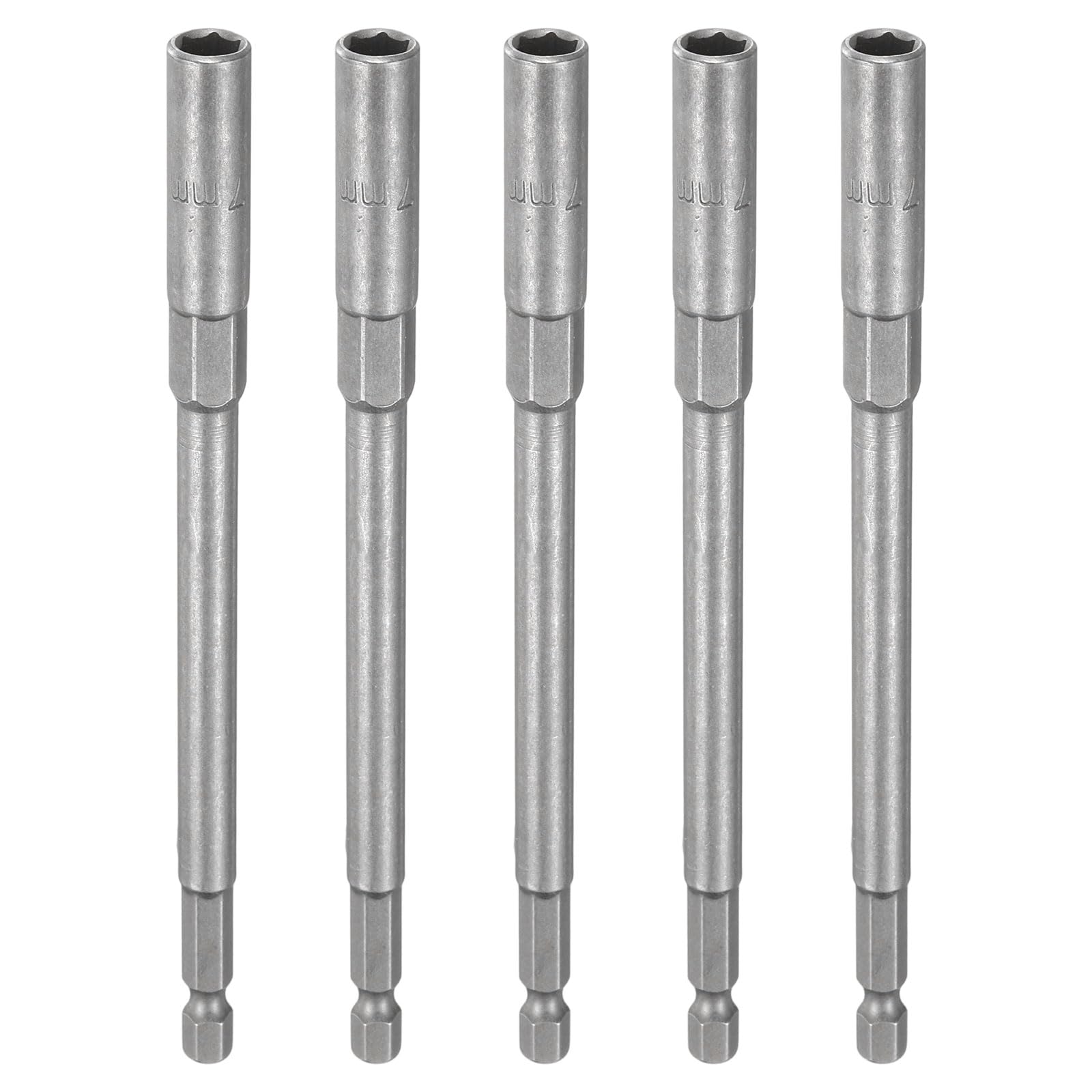 sourcing map 5pcs Nut Driver Drill Bit 7mm Metric Impact Socket 1/4" Hex Shank 6" (150mm) Extra Long 6-Point Sockets Quick-Change CR-V Steel Bolt Setter for Power Drill Drivers — image 1