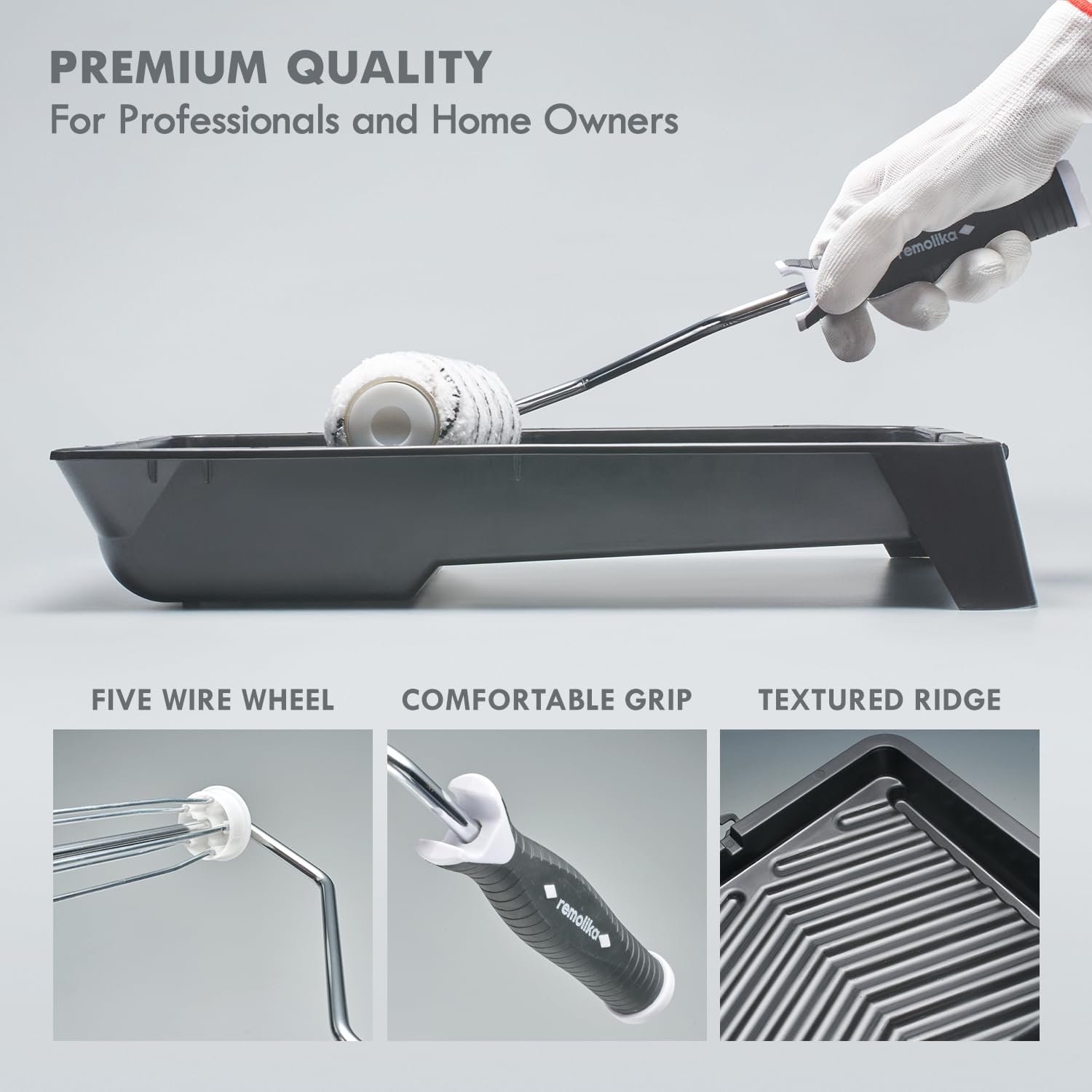 8-teiliges Farbroller-Set – Made in Italy – Premium-Pinsel, Mikrofaser-Rollerabdeckungen, Wandmalerroller, Rollrahmen und Farbwanne, für Profis oder Hausbesitzer
