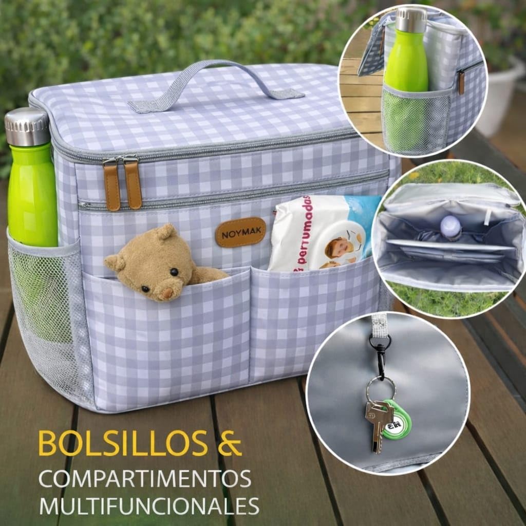 Bolsa Carrito Bebé Grande 22L, Gran Capacidad,Impermeable,Bolso Carro Bebe con Cambiador, Interior Térmico,Ganchos Universales y Accesorios,Organizador con múltiples Bolsillos.