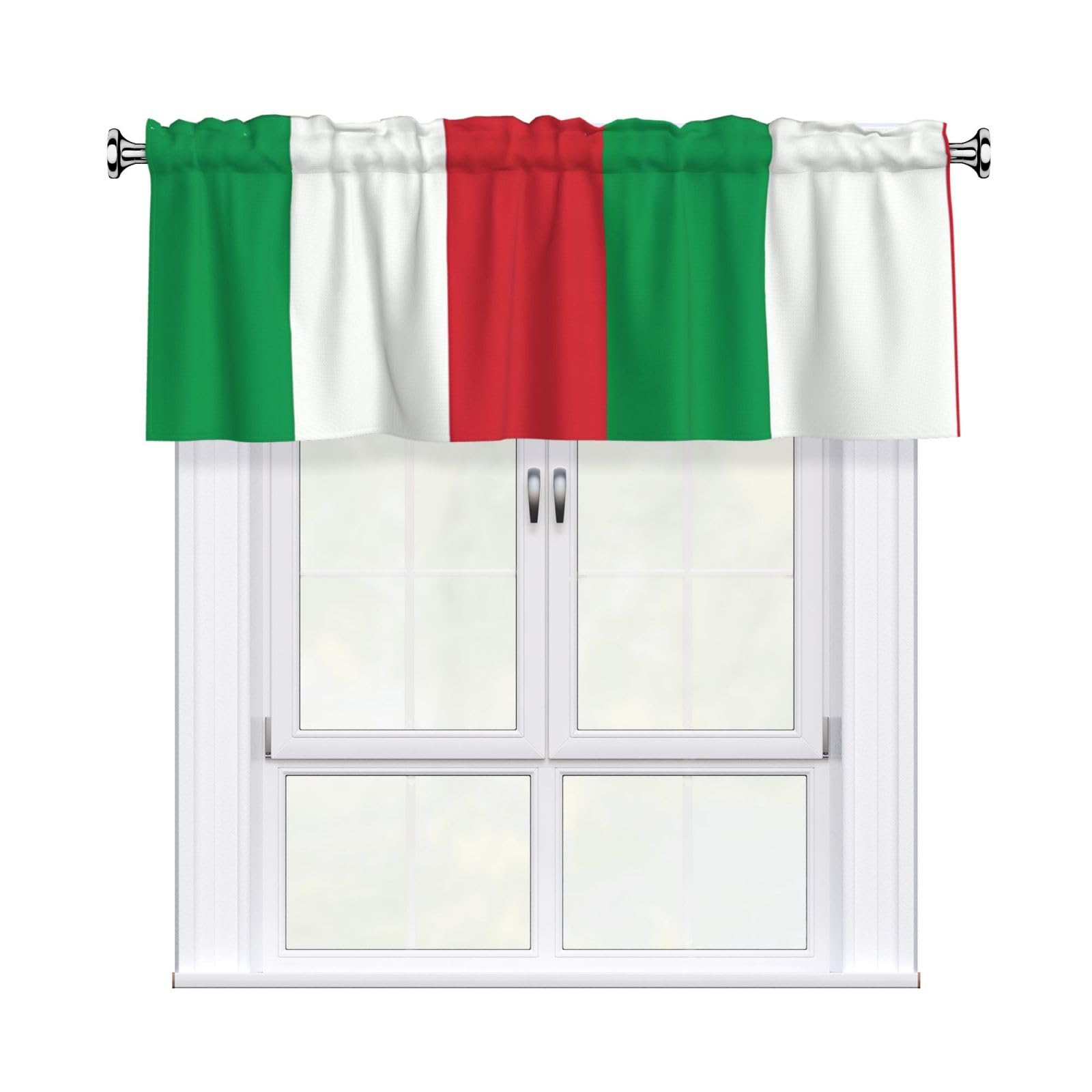 HJFCZH italy flag Prints Curtain Valance 54x18in - Peach Skin Kitchen Window Layer, Filtered Light & Quick-Install Rod Pocket Cover