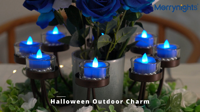 Image of merrynights Flameless Candles, 12 Pack Tea Lights Candle Battery Operated, LED Tealight Votives, Realistic Tea Lights for Halloween Christmas Party Decor -D 1.5 inch x H 1.25 inch -Blue Light