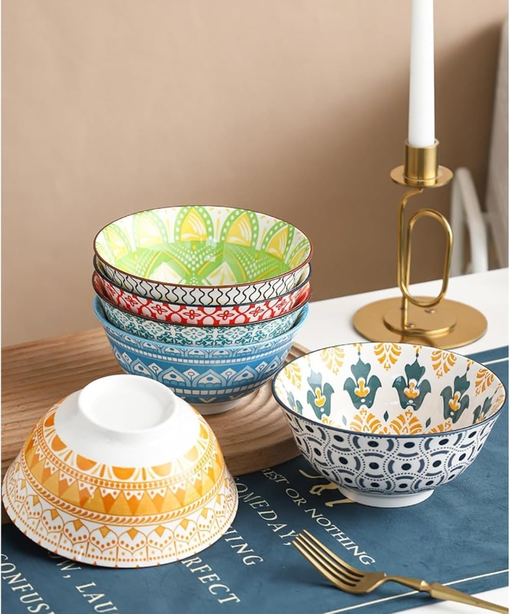 セラミックボウル 6点セット 6.25インチ ボヘミアンスタイル シリアル/冷麺/サラダ用 朝食用食器 [並行輸入品]