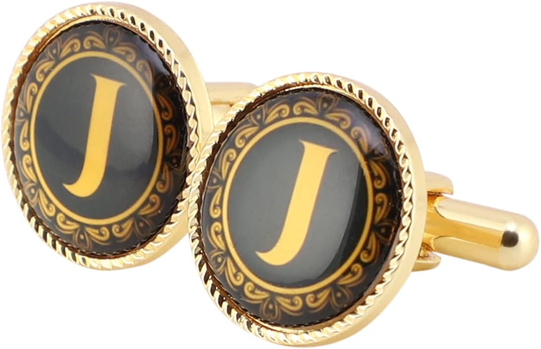 OlleraPremium Collection Name Initial Alphabet Letters Cufflinks Gift Set for Men in Wooden Box
