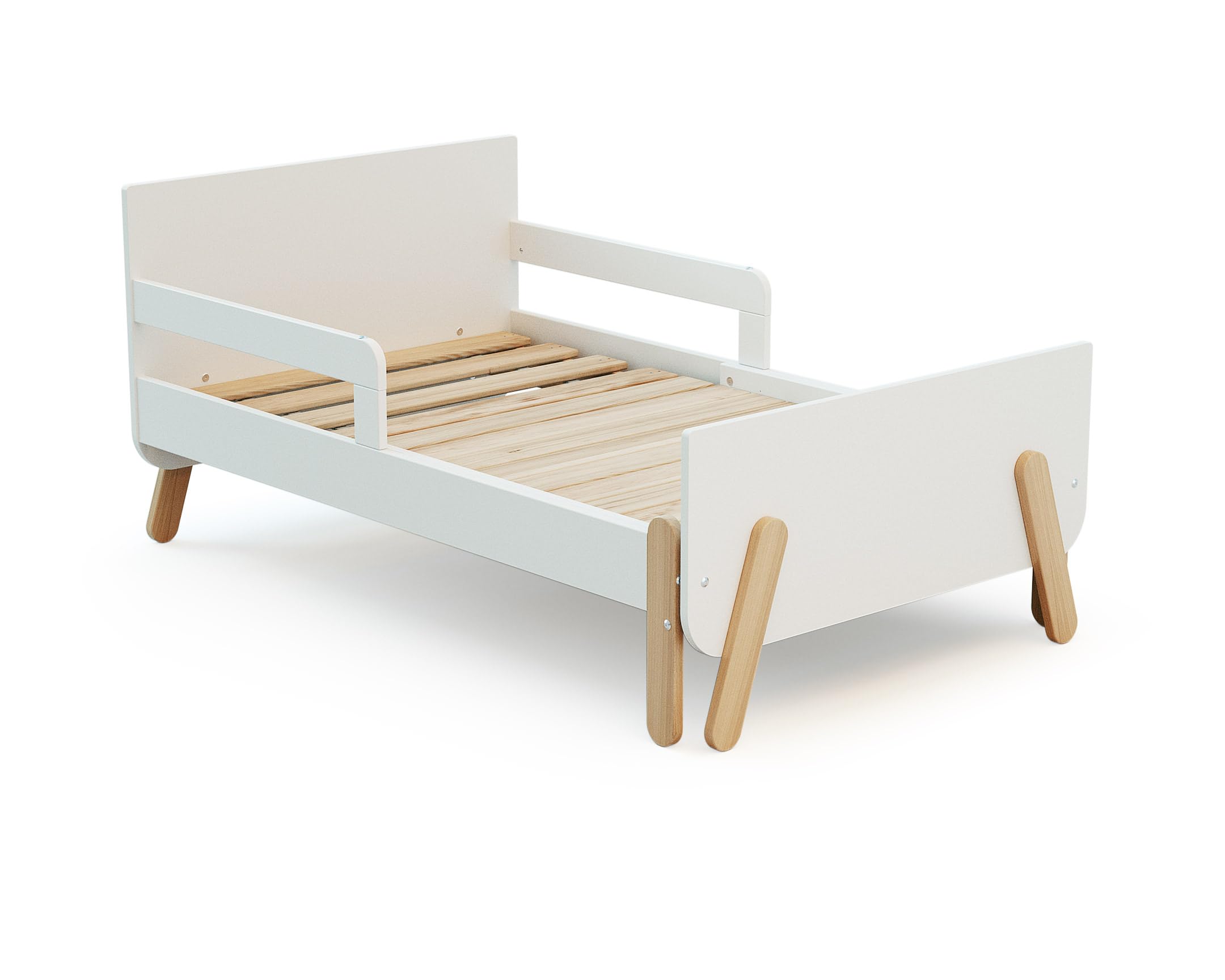 WEBABY - Łóżeczko dziecięce, rosnące razem z drewnem, 80 x 140 – 165 – 190 cm, białe łóżko z 3 długościami, stelaż listewkowy, ochrona przed upadkiem, kompaktowe