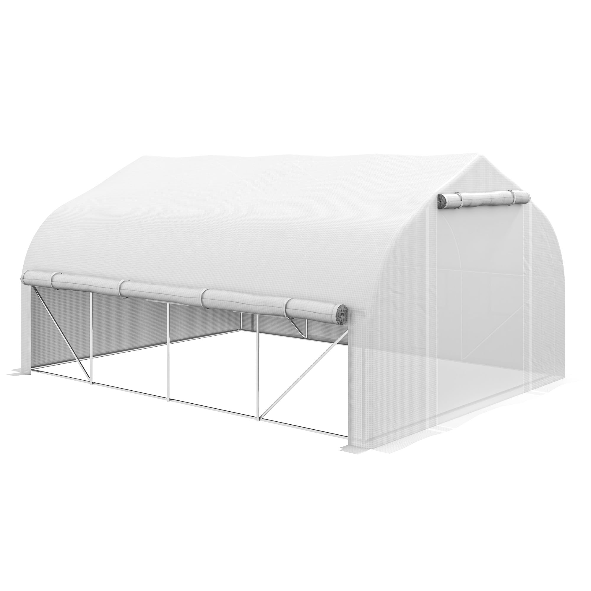 Outsunny Invernadero de Túnel 4x3x2 m con Techo Puntiagudo y Persianas Enrollables Invernadero de Jardín con 8 Ventanas y Puerta de Malla para Cultivos Plantas Verduras Invernadero de Huerto Blanco