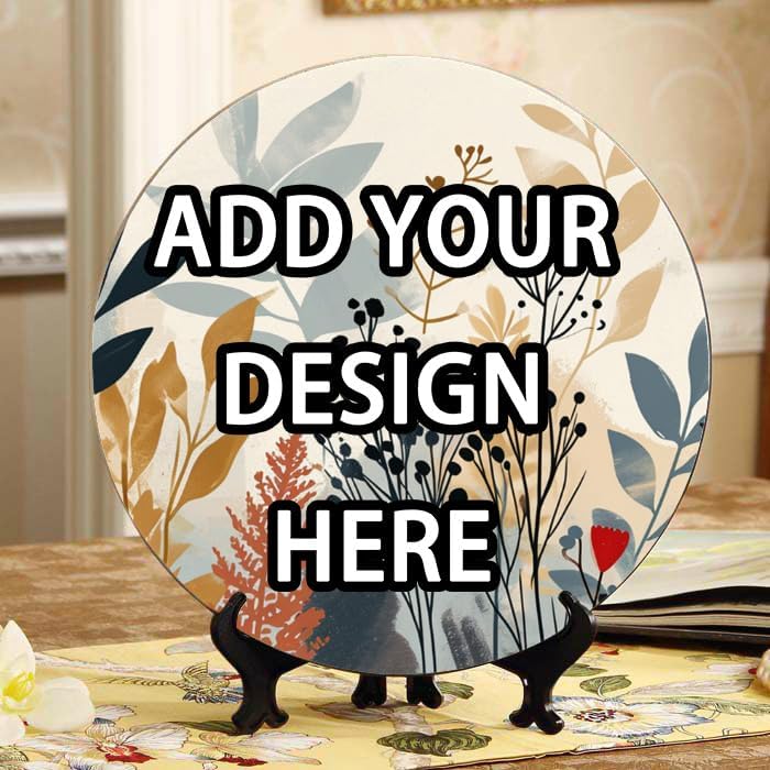 Cow Pattern 10-inch Ceramic Plate for Wall Display or Tabletop, with Stand & Hook DP-827920924