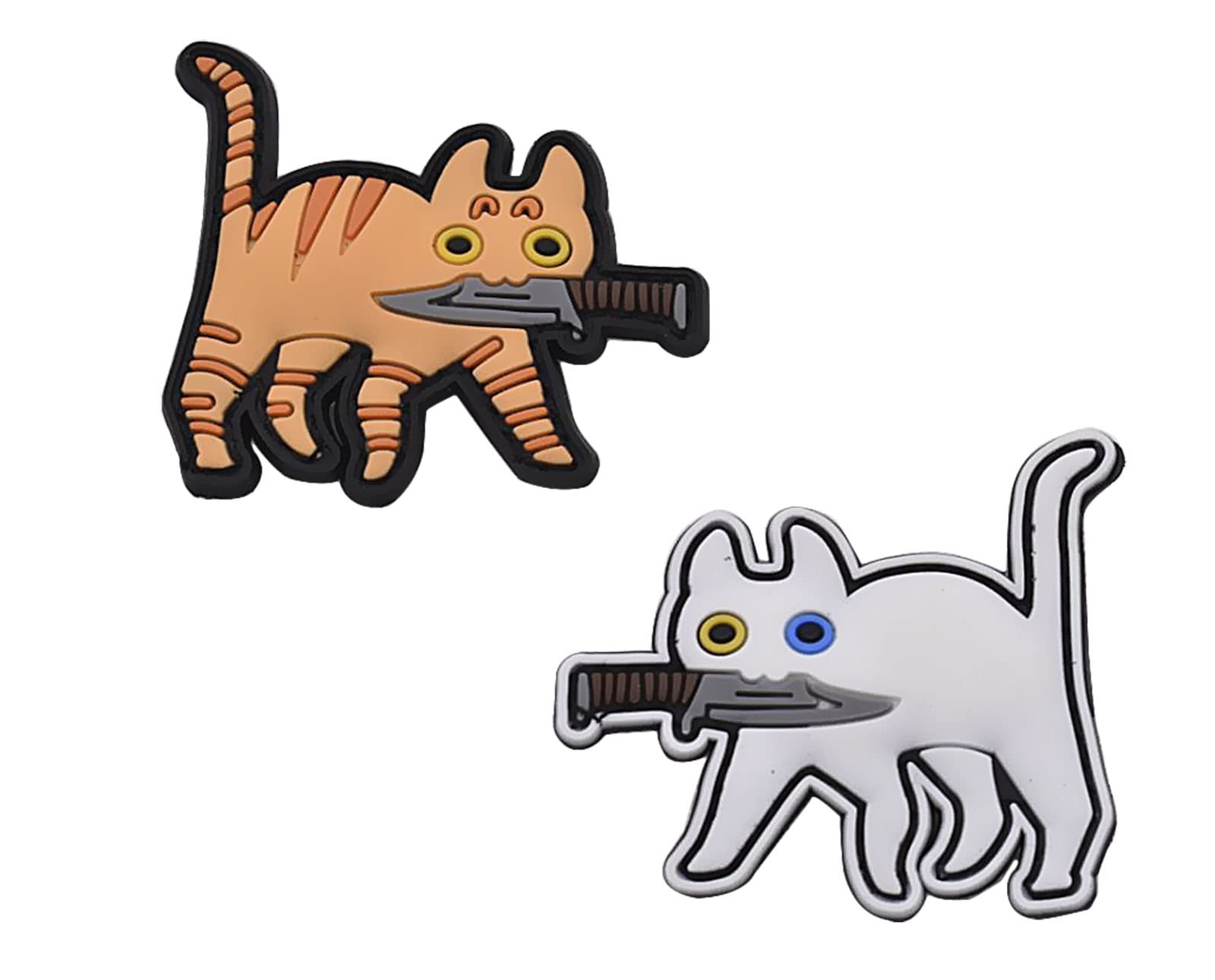 JFFCESTORE Funny Cute Cat with Knife Patch Morale Tactical Patch 3D PVC Applique Attachment Hook Fastener Backing for Jackets, Jeans, Clothes, Backpacks, Tote Bags(White/Orange)