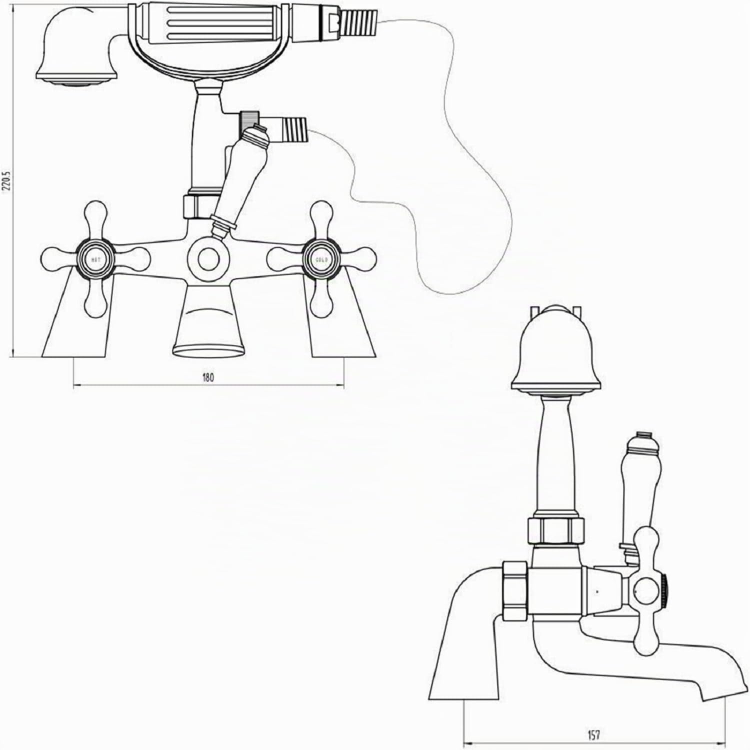 Wasserrhythm Rubinetti per vasca da bagno con attacco doccia vittoriano tradizionale telefono bagno vasca da bagno rubinetto di riempimento Deck Mounted Cross doppia maniglia doccia con maniglia