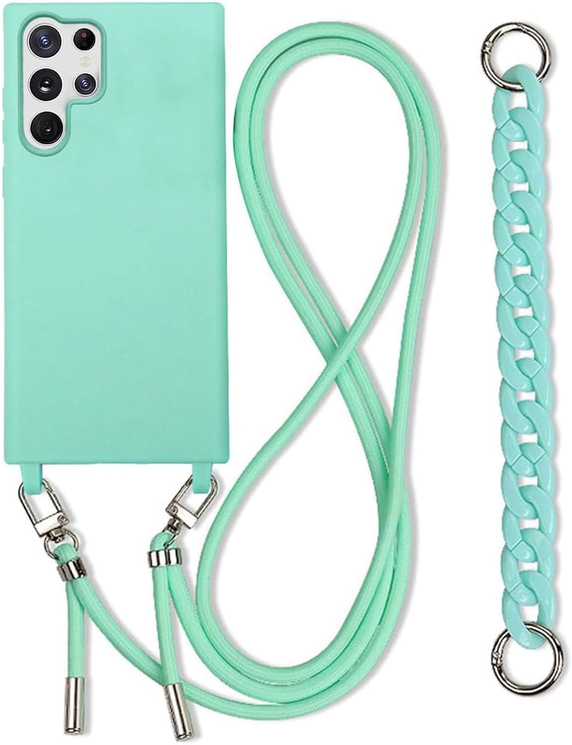 Galful Samsung Galaxy S25 Ultra Hülle mit Band,Handykette Handyhülle mit Armband,Necklace Case mit Kordel Nylon Schultergurt Silikon Schutzhülle zum Umhängen Stoßfeste Case Cover-Mintgrün