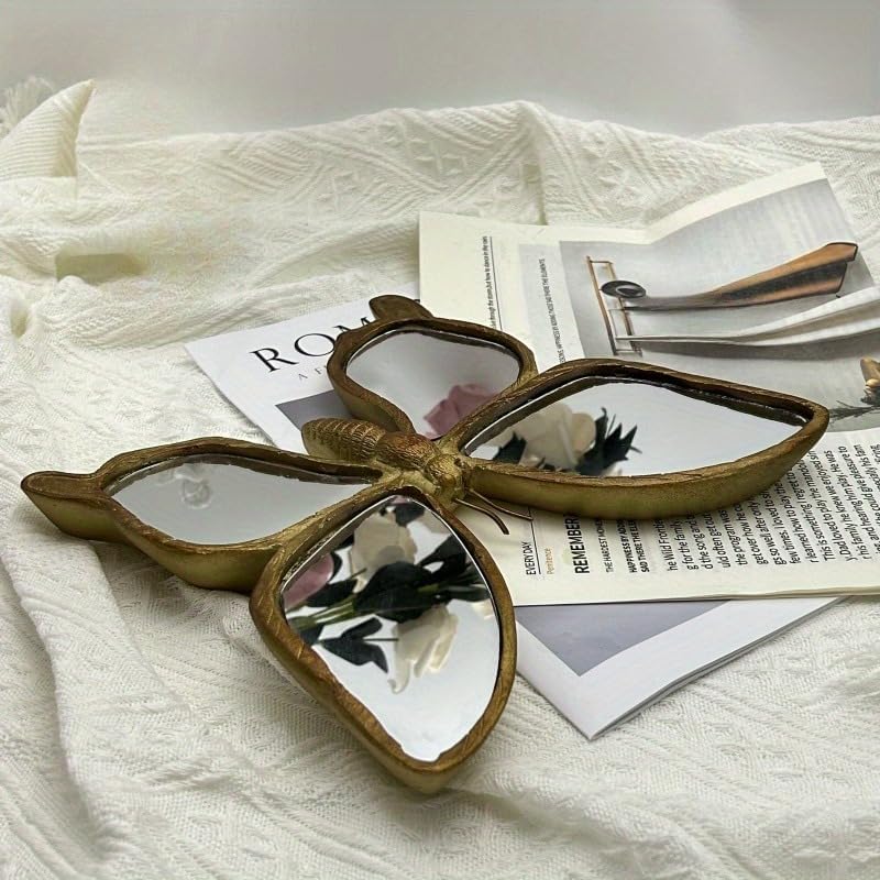 Espejo decorativo de pared clásico de resina, diseño de mariposa dorada y libélula con marco de estilo vintage, perfecto para hogares temáticos