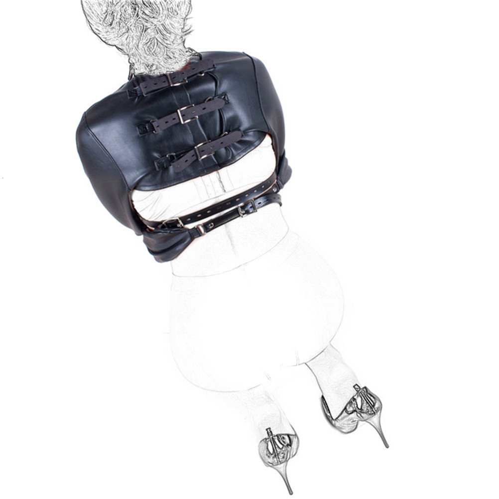 Armbinder Auto-Bondage Femme Veste En Cuir Contrainte Costume SM Bondage Sexuel (Noir)